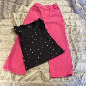 Pants and top set. Pink pants and black top with hearts.